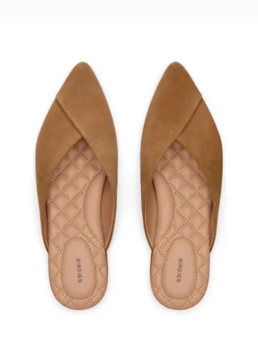 Birdies The Swan Golden Oak Suede Pointed Toe Mule Flats Size 9 Quilted Insole